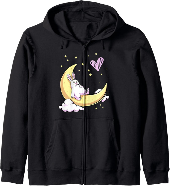 Kawaii Hase Häschen Ostern Kaninchen Haustier Mond Sterne Kapuzenjacke