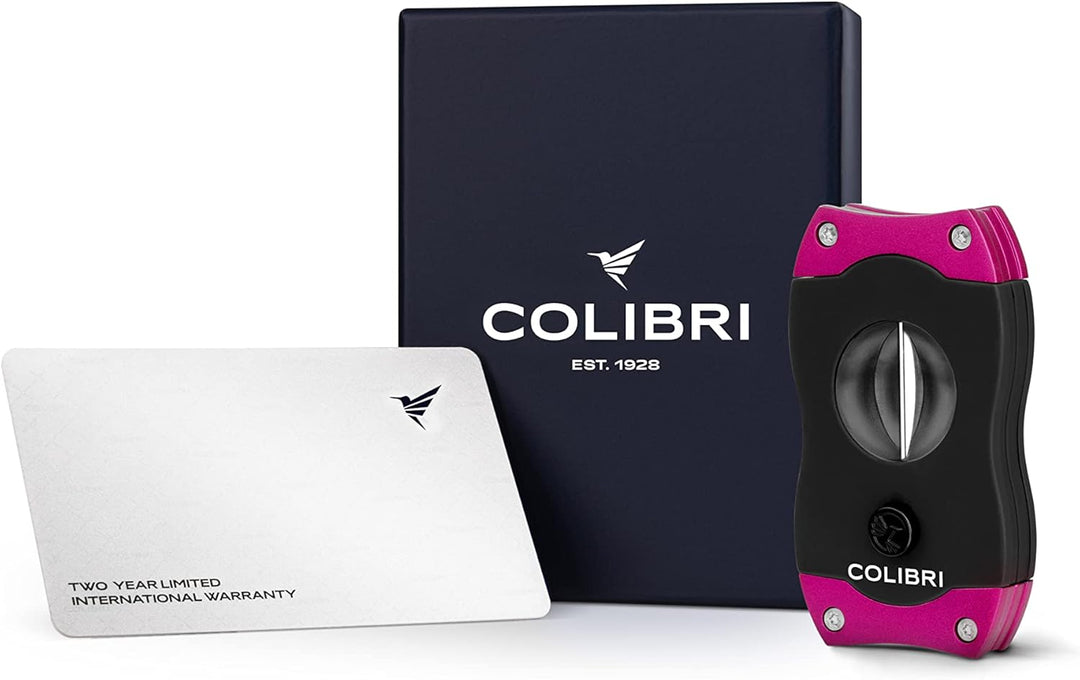 Colibri V-Cut Zigarrenschneider | Schwarz Mit Lilaakzenten |Federauslöser | Tiefer 7mm V-Schnitt | B