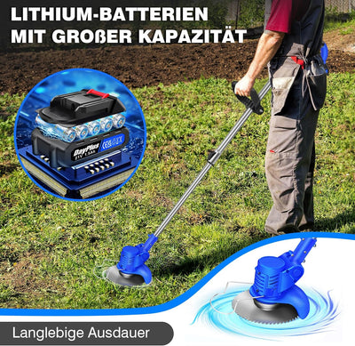 Akku Rasentrimmer mit Akku 21V Freischneider mit 2 Batterien, Akku Motorsense & Rasentrimmer Rasen m