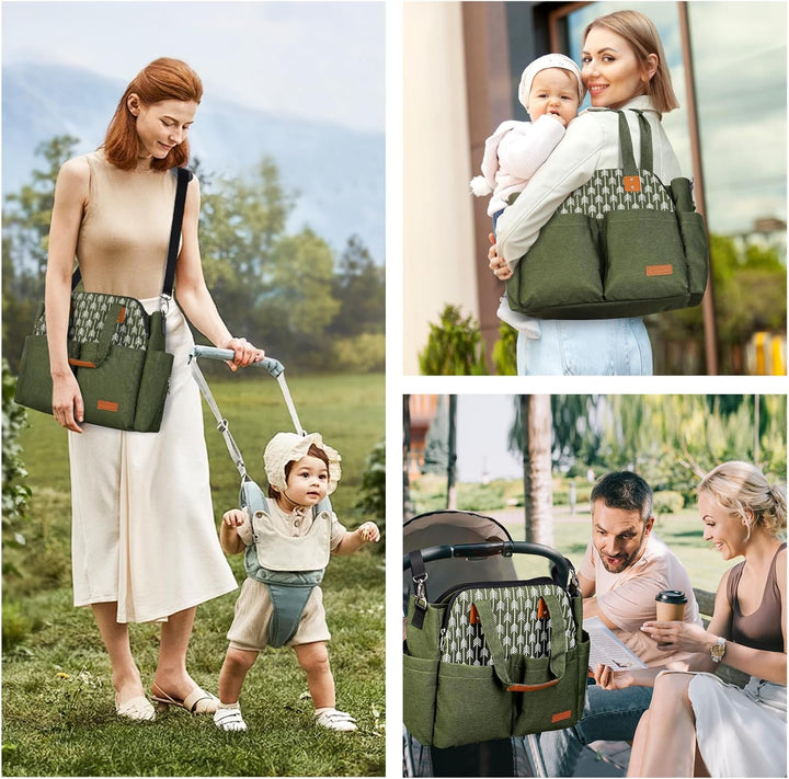 Lekebaby Baby Wickeltasche Bote gross mit Wickelunterlage für Reise, Grün, Grün