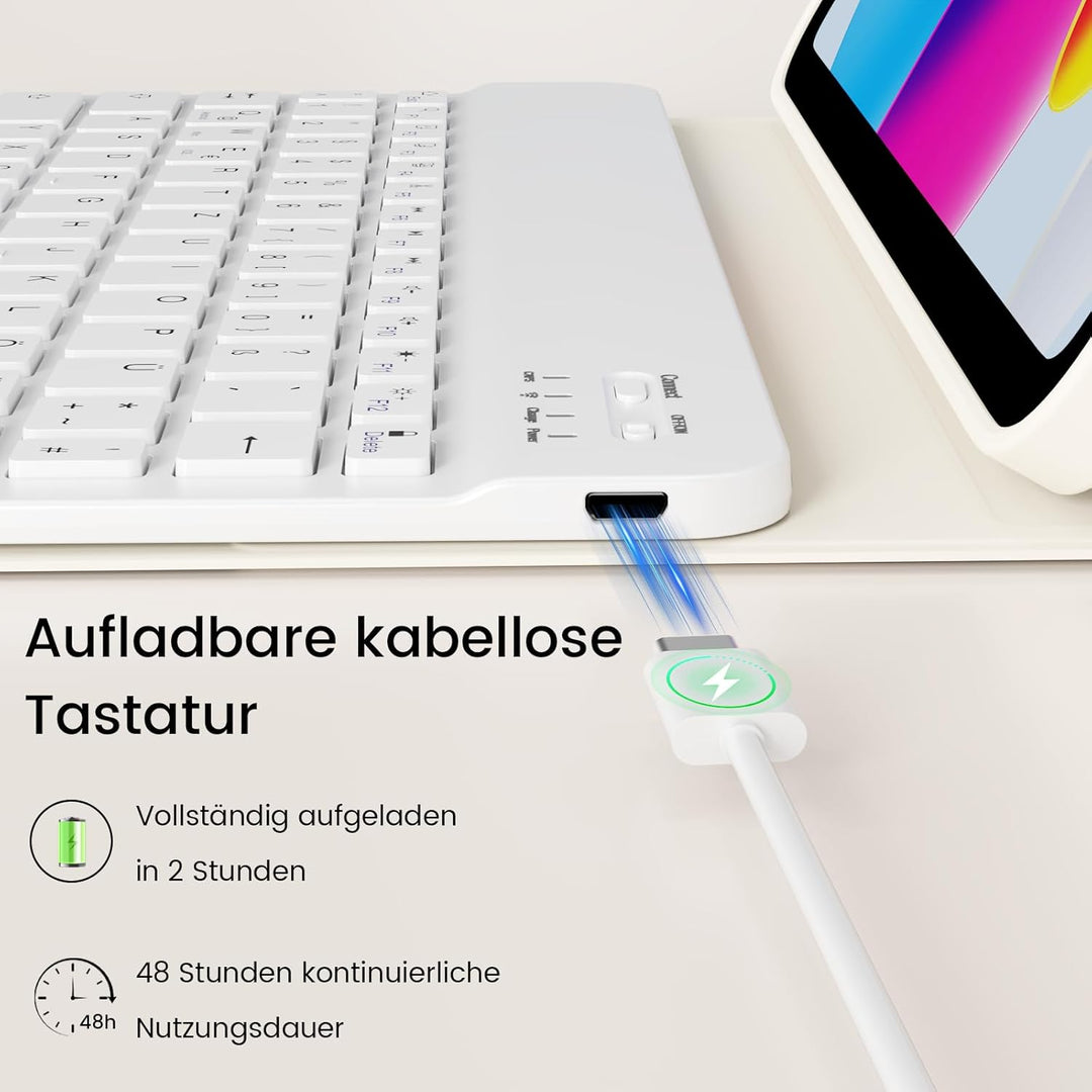 Hülle mit Tastatur für iPad (A16) 11/10 Generation 11/10,9 Zoll 2025/2022, Abnehmbare Kabellose Blue