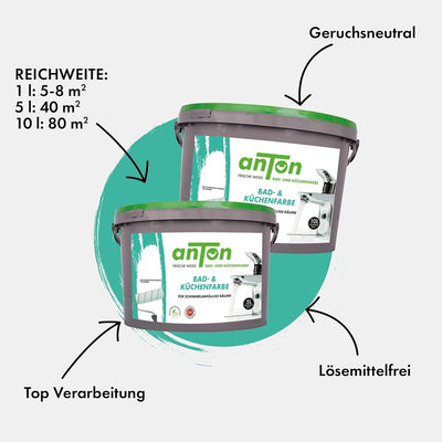 Anton Bad- und Küchenfarbe | Frische Weiss | Spezialfarbe | Direkt auf Schimmel mit Sofortwirkung &