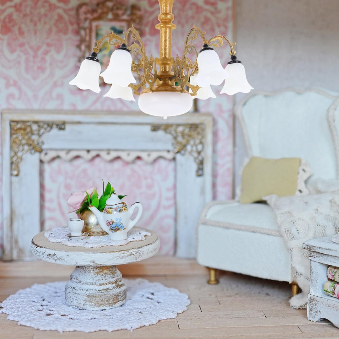 Vaguelly Miniatur-Kronleuchter Puppenhaus Deckenlampe Led Kleine Hängeleuchte Für Sandtisch Modell 2