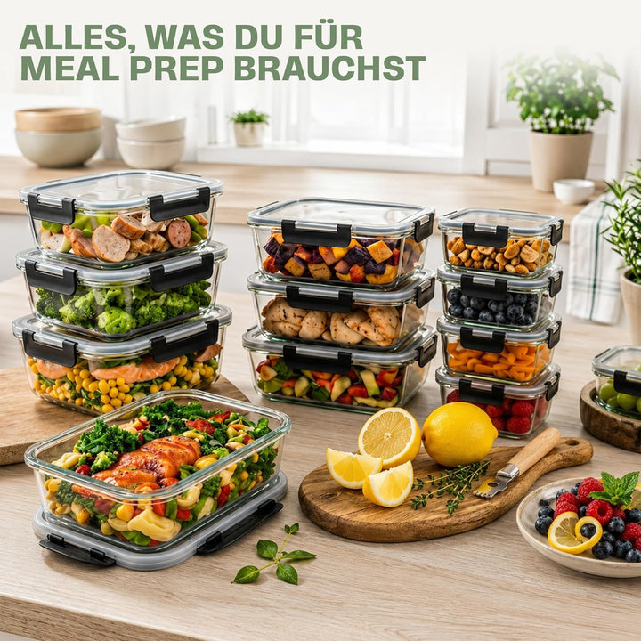 Lemontree Vorratsdosen mit Deckel Luftdicht - Meal Prep Boxen Glas - Mikrowellengeeignet, Spülmaschi