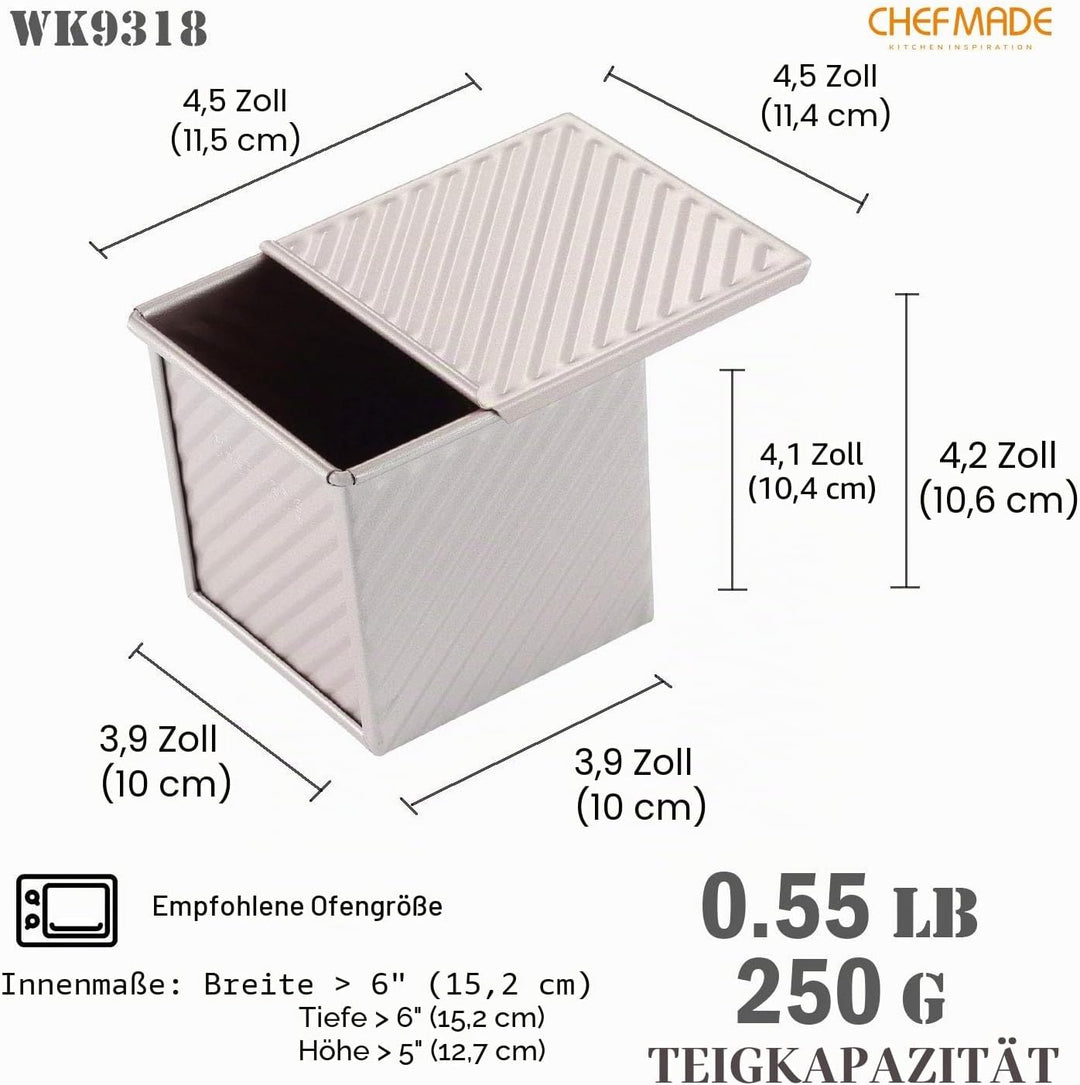 CHEFMADE Pullman Loaf Pan mit Lip, 0,55 Lb Teig Kapazität Nicht-stick Rechteck Well Toast Box für Of