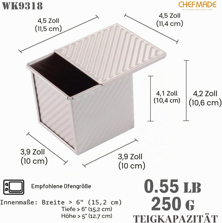 CHEFMADE Pullman Loaf Pan mit Lip, 0,55 Lb Teig Kapazität Nicht-stick Rechteck Well Toast Box für Of