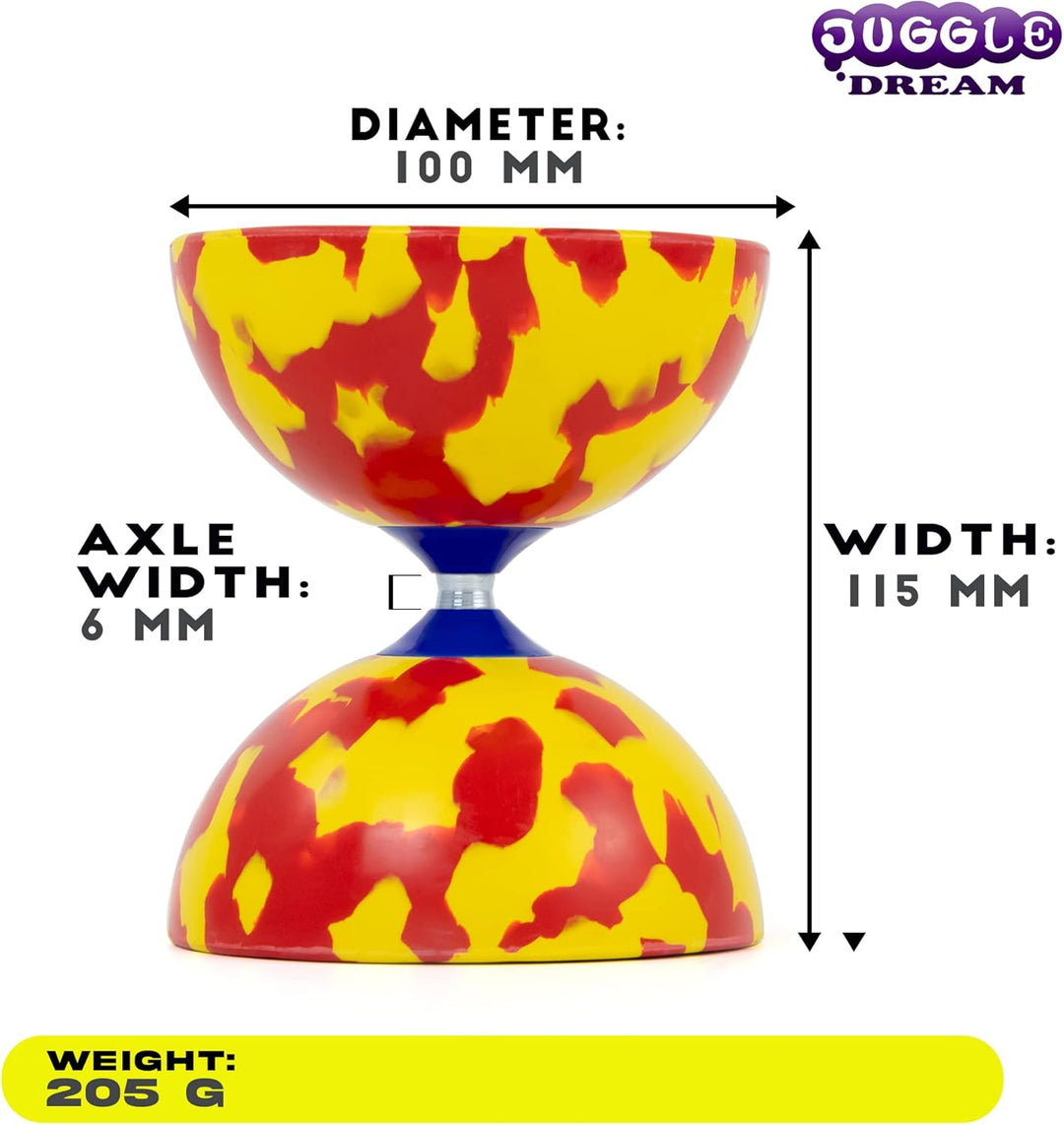 Juggle Dream Jester Diabolo Jonglierset – Fester Achse Profi-Diabolo mit Superglass-Handstäben, Onli