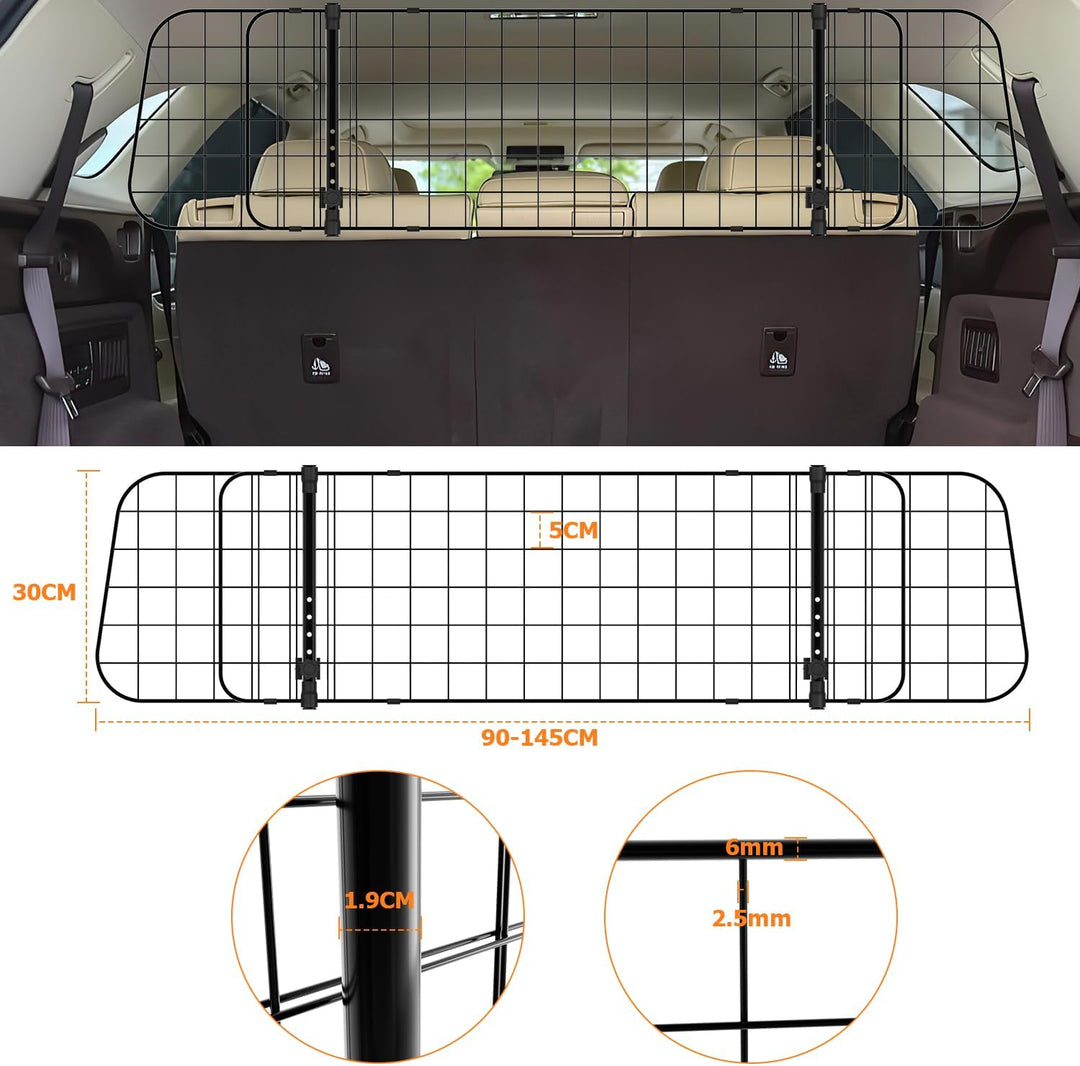 Hundegitter Auto, Autoschutzgitter Verstellbare Breite, Kopfstützen-Hundegitter mit Sicherheitsgurt