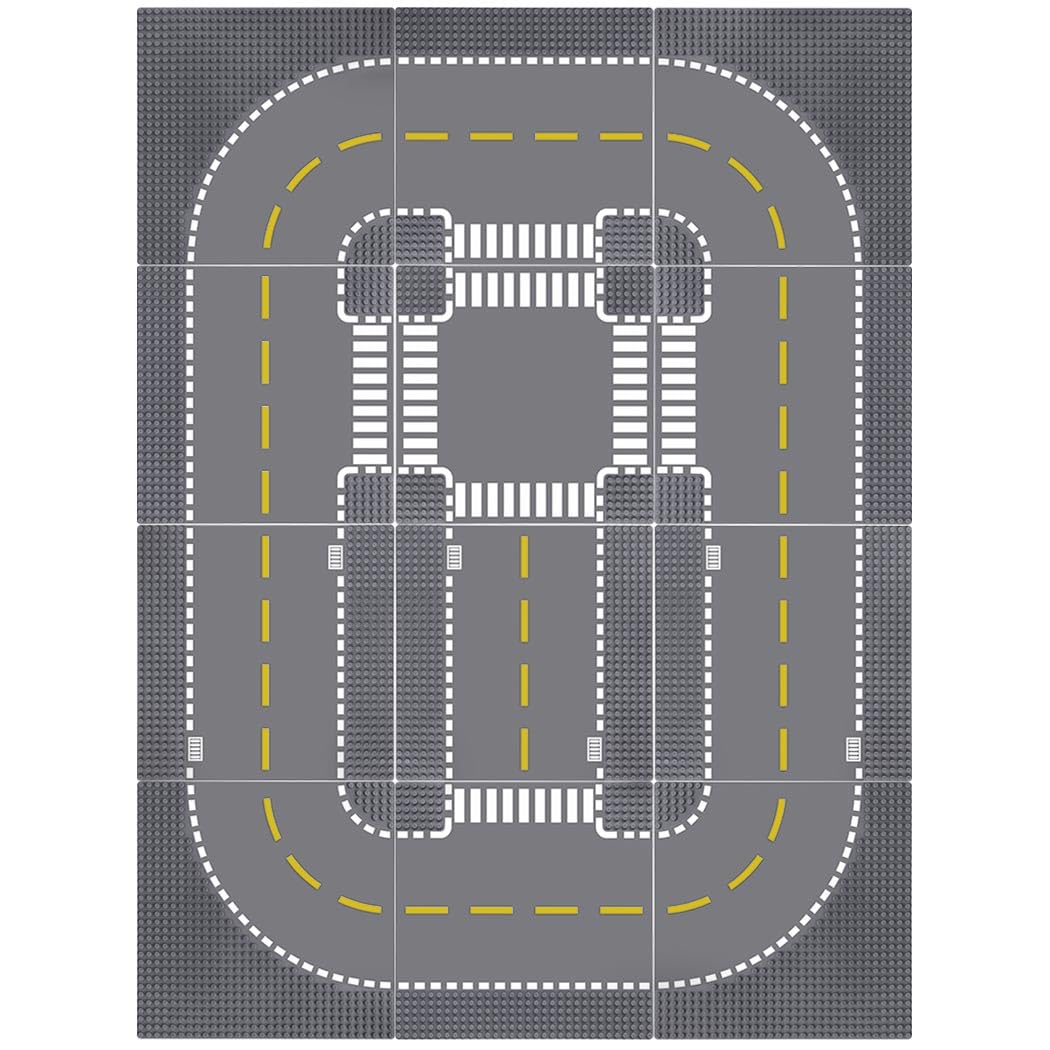 Lekebaby 12 Platten-Set Stadt Strassen Grundplatte, 25.5 * 25.5cm Strassenplatten 100% Kompatibel mi