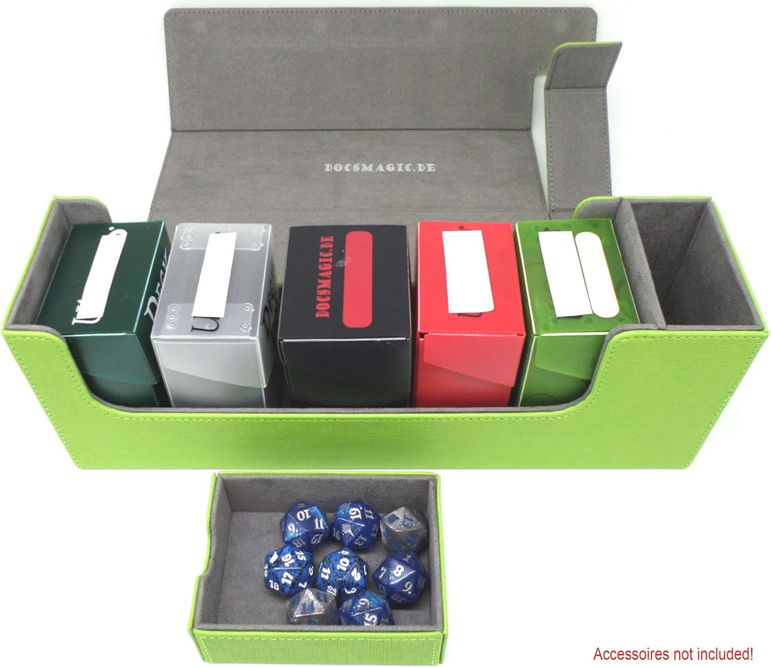 docsmagic.de Premium Magnetic Tray Long Box Light Green Medium + 3 Flip Boxes - Hellgrün Medium + 3