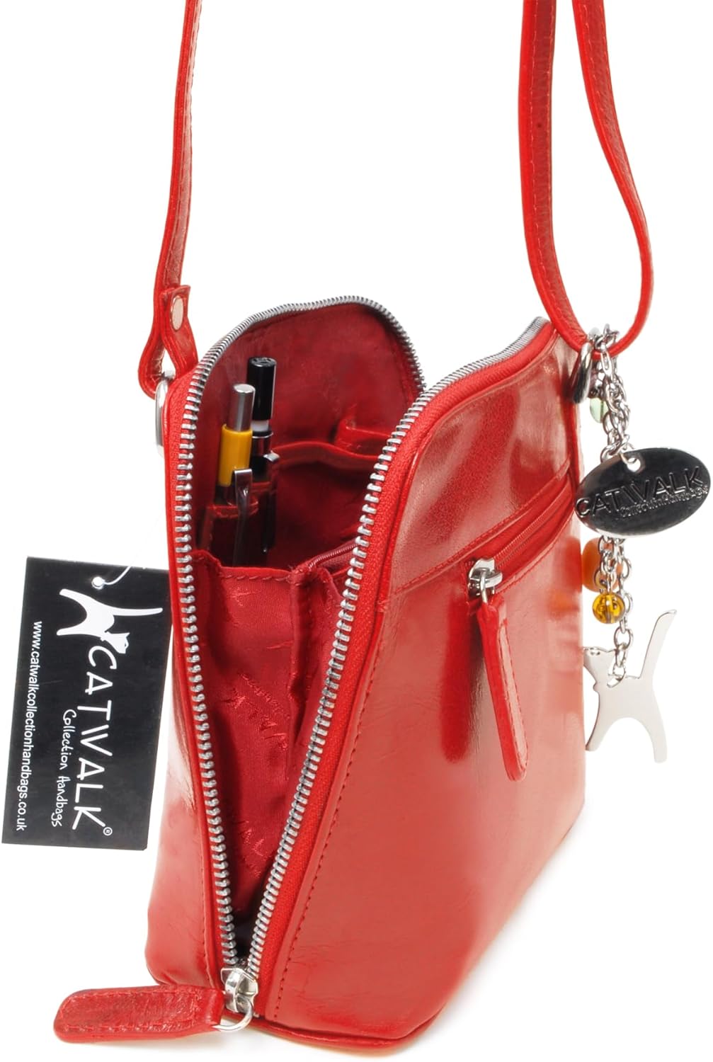 Catwalk Collection Handbags - Leder - Klien Umhängetasche/Schultertasche - LENA S Rot, S Rot