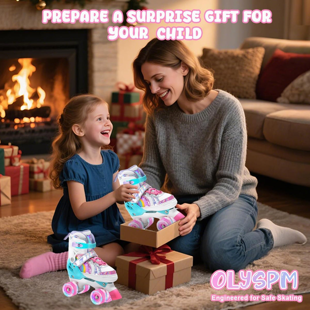OLYSPM Rollschuhe Kinder Rollschuhe Verstellbar Rollschuhe Damen,LED Rollschuhe und 4 Grössen verste