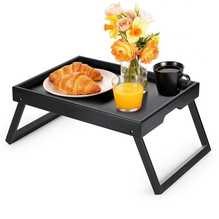 Bett Tisch Tablett Klappbar, Holz Frühstückstablett mit Klappbeinen, Serviertisch, Ideal für Lesen u