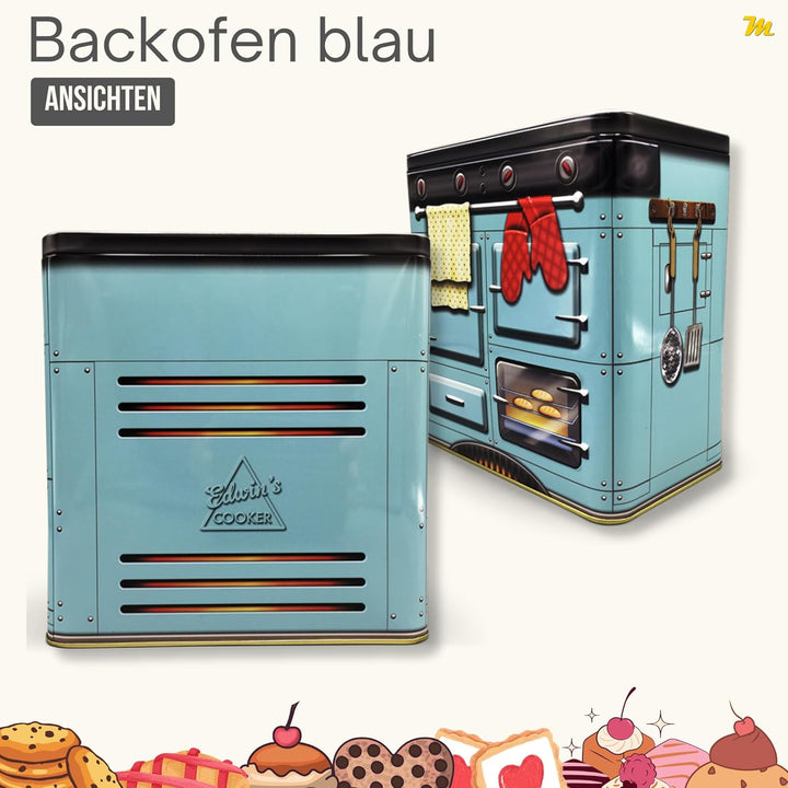 Nostalgischer Backofen blau - Dose in Form eines nostalgischen Backofens mit vielen Details - Keksdo
