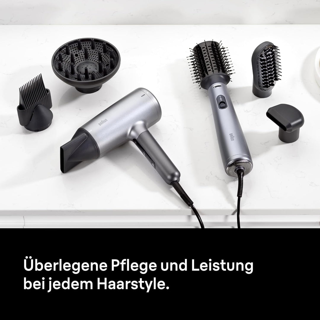 Braun Warmluftbürste AS4.3, Leichter Heissluft-Styler mit Rundbürste, Glättbürste und Trockenaufsatz