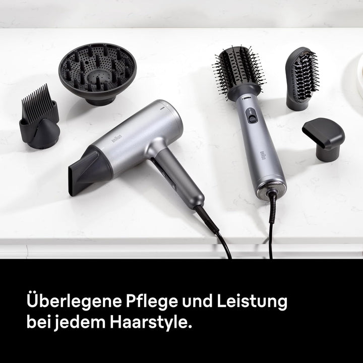 Braun Warmluftbürste AS4.3, Leichter Heissluft-Styler mit Rundbürste, Glättbürste und Trockenaufsatz