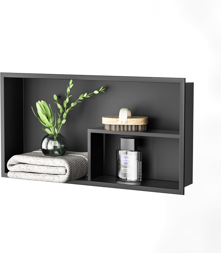 Duschnische 304 Edelstahl Wandnische Schwarz mit Ablage 60cm × 30cm × 10cm Nische Dusche für Wand Ba