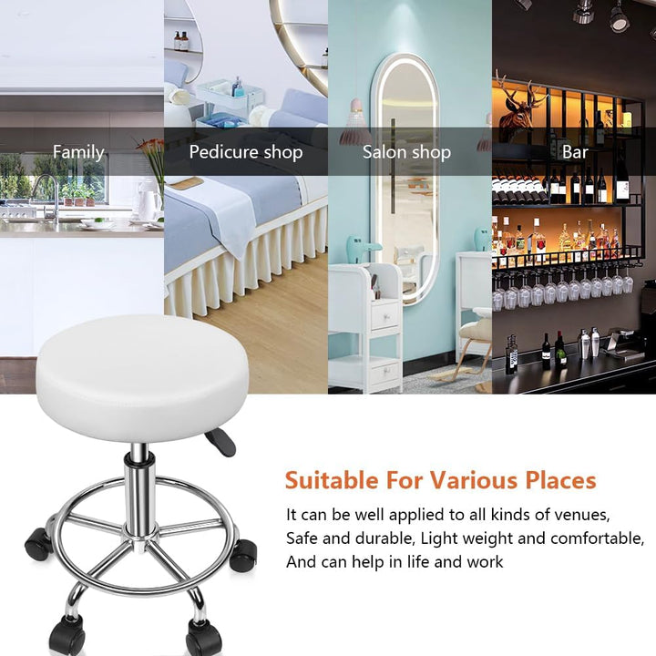 KKTONER Rollhocker Barhocker Bürohocker Arbeitshocker höhenverstellbar drehbar aus Kunstleder Weiss,