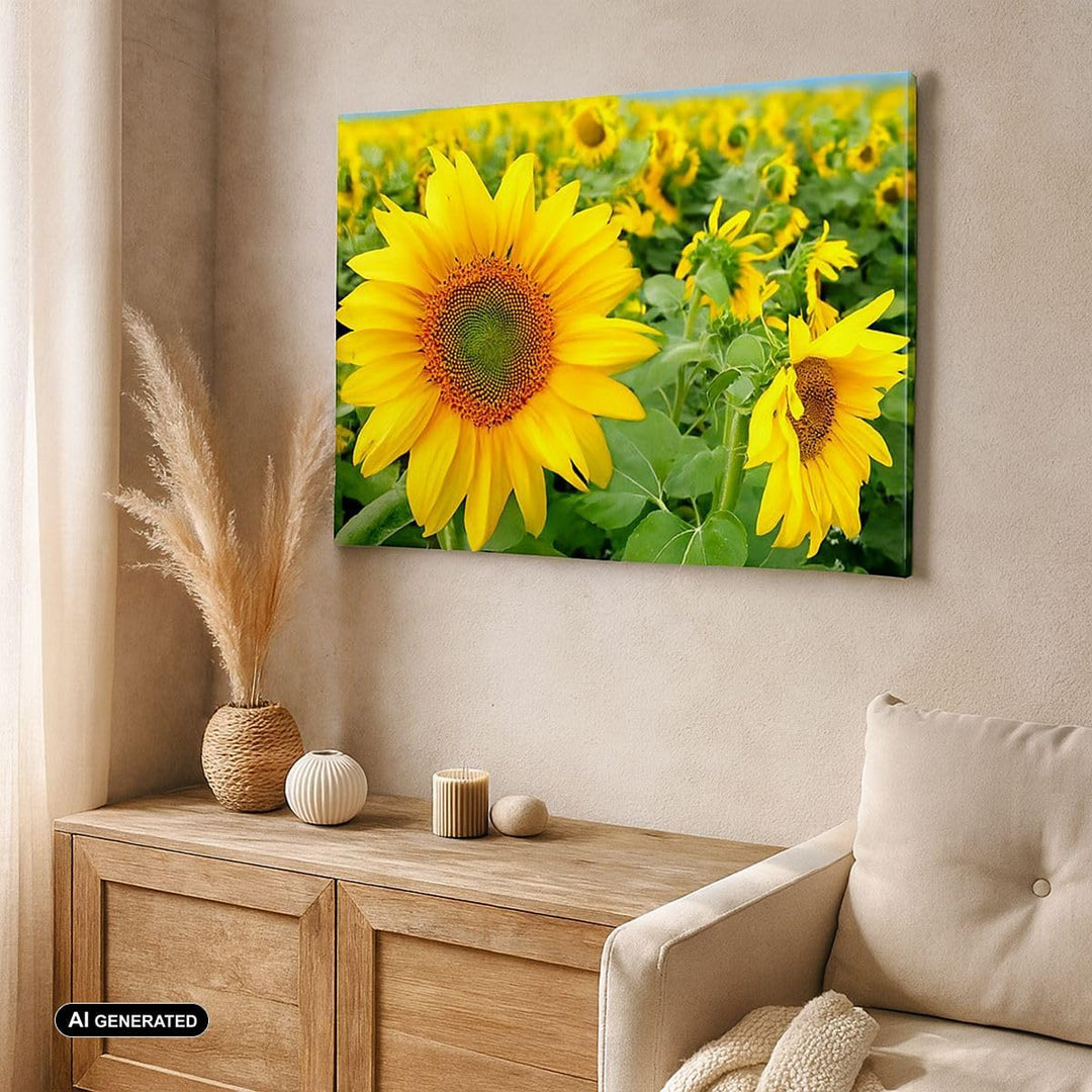 Bilder auf Leinwand 100x70cm Leinwandbild Wolken Sonnenblumen Plantagen Gross Wanddeko Bild Schlafzi