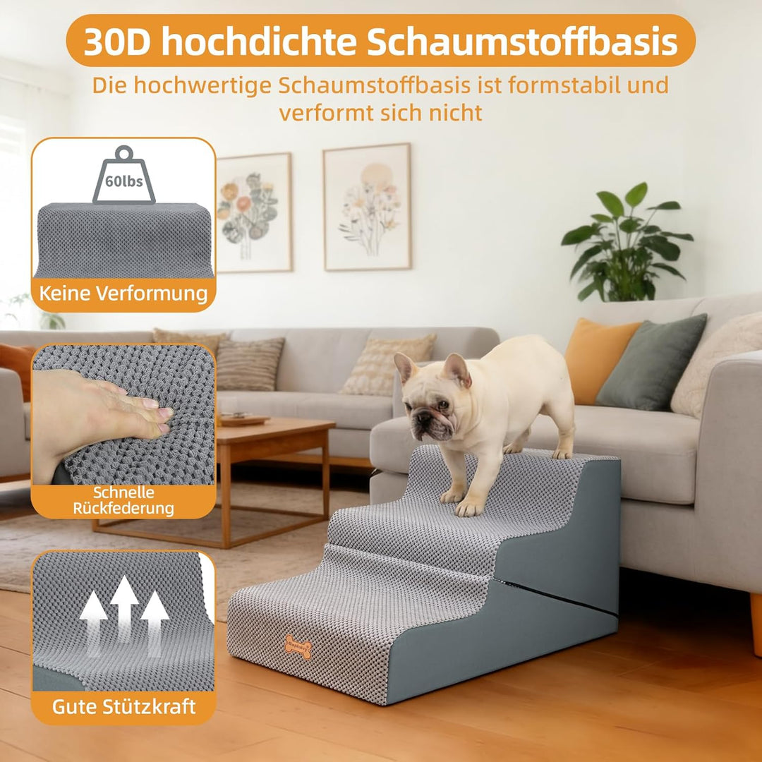 Nepfaivy Hundetreppe für Kleine Hunde 3 Stufen - 2-in-1 Hunde Treppe Hunderampe für Bett und Sofa, H