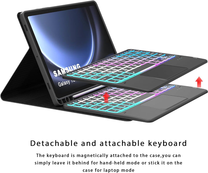 ROOFEI Galaxy Tab S9/S9 FE Hülle mit Tastatur: 11 Zoll Galaxy Tab S9 Abnehmbar Tastatur mit Touchpad