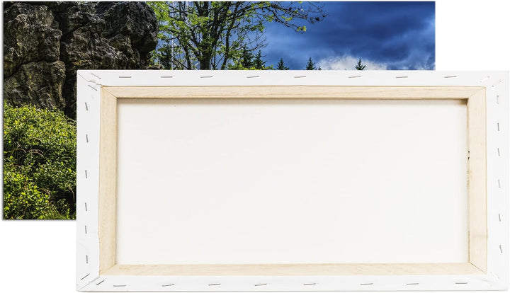 einsame Bank am Waldrand Panorama 120x60 cm als Leinwandbild, Motiv fertig gerahmt auf Echtholzrahme