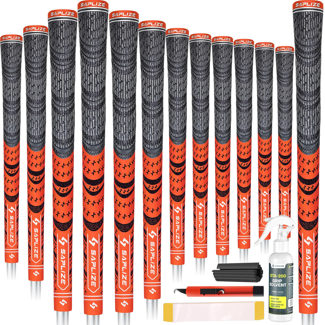 SAPLIZE Golfgriffe 13-teilig mit komplettem Umrüstsatz Fluorescent Orange, With Solvent, Tape, Hook