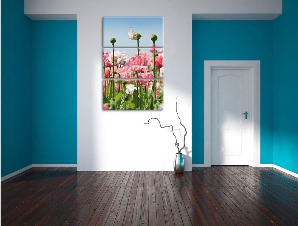 Pixxprint Blumenwiese Mohnblumen als Leinwandbild/Grösse: 3 Teilig (120x80 cm) cm/Wandbild/Kunstdruc