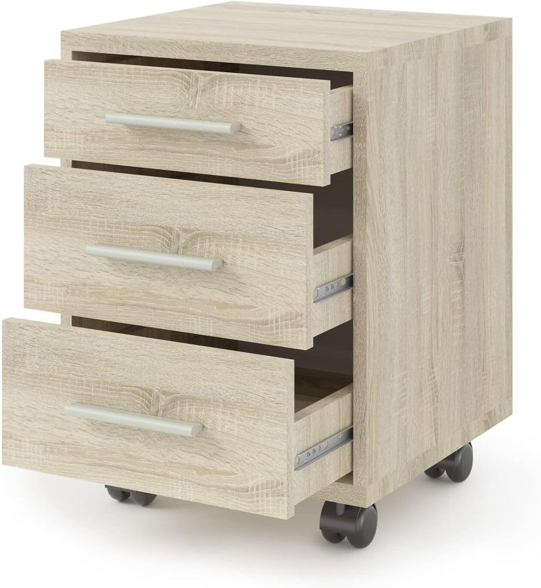 möbelando Rollcontainer Clermont in Sonoma/Eiche mit 3 Schubladen. Abmessungen (BxHxT) 40x56x40 cm E
