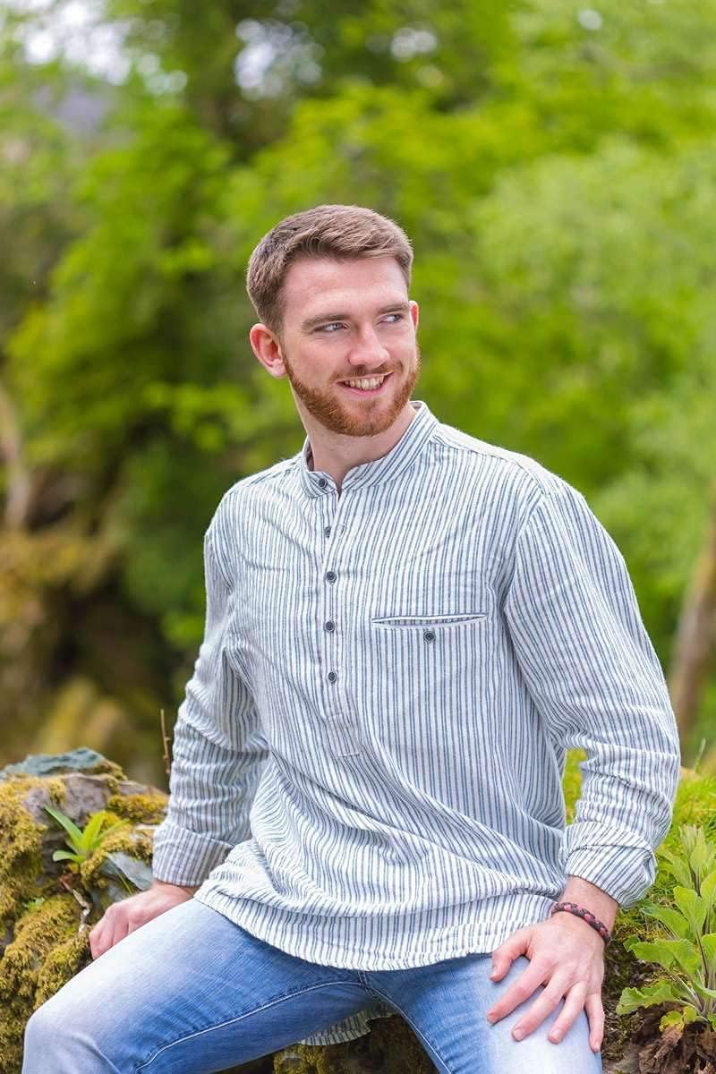 Lee Valley Grandfather-Hemd aus irischem gestreiftem Baumwollflanell für Herren M Elfenbein, M Elfen