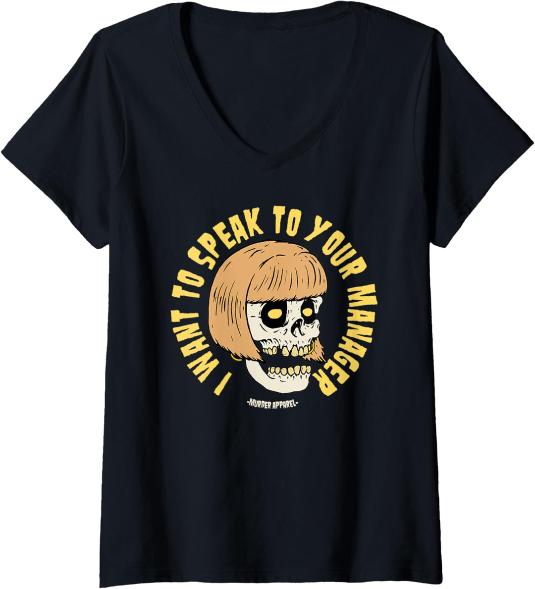 Damen Karen Skull Goth Manager T-Shirt mit V-Ausschnitt