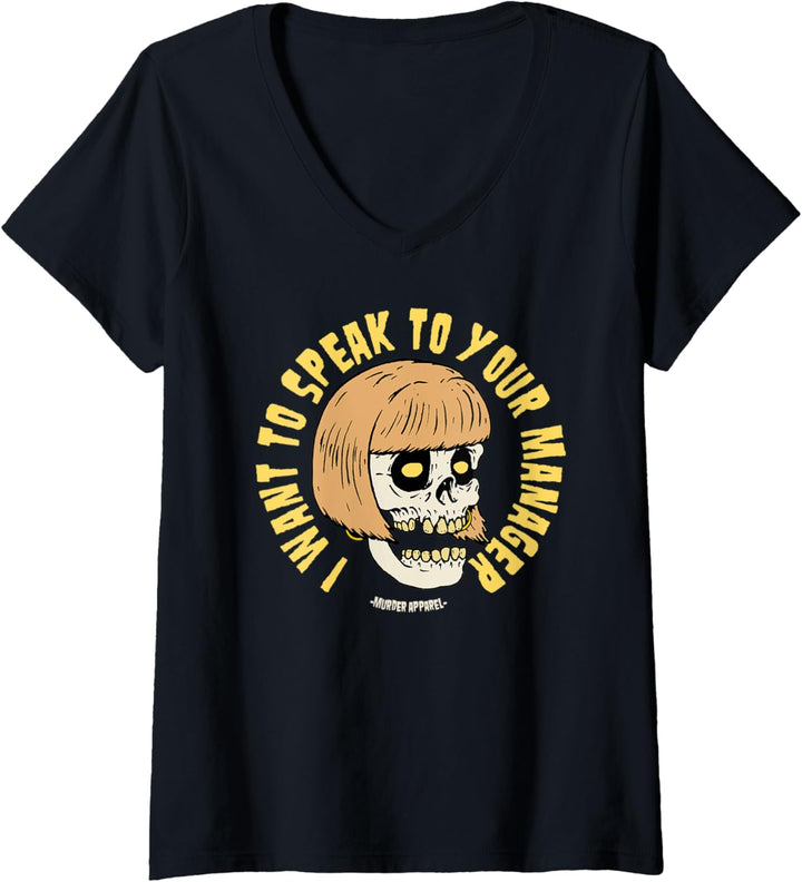 Damen Karen Skull Goth Manager T-Shirt mit V-Ausschnitt