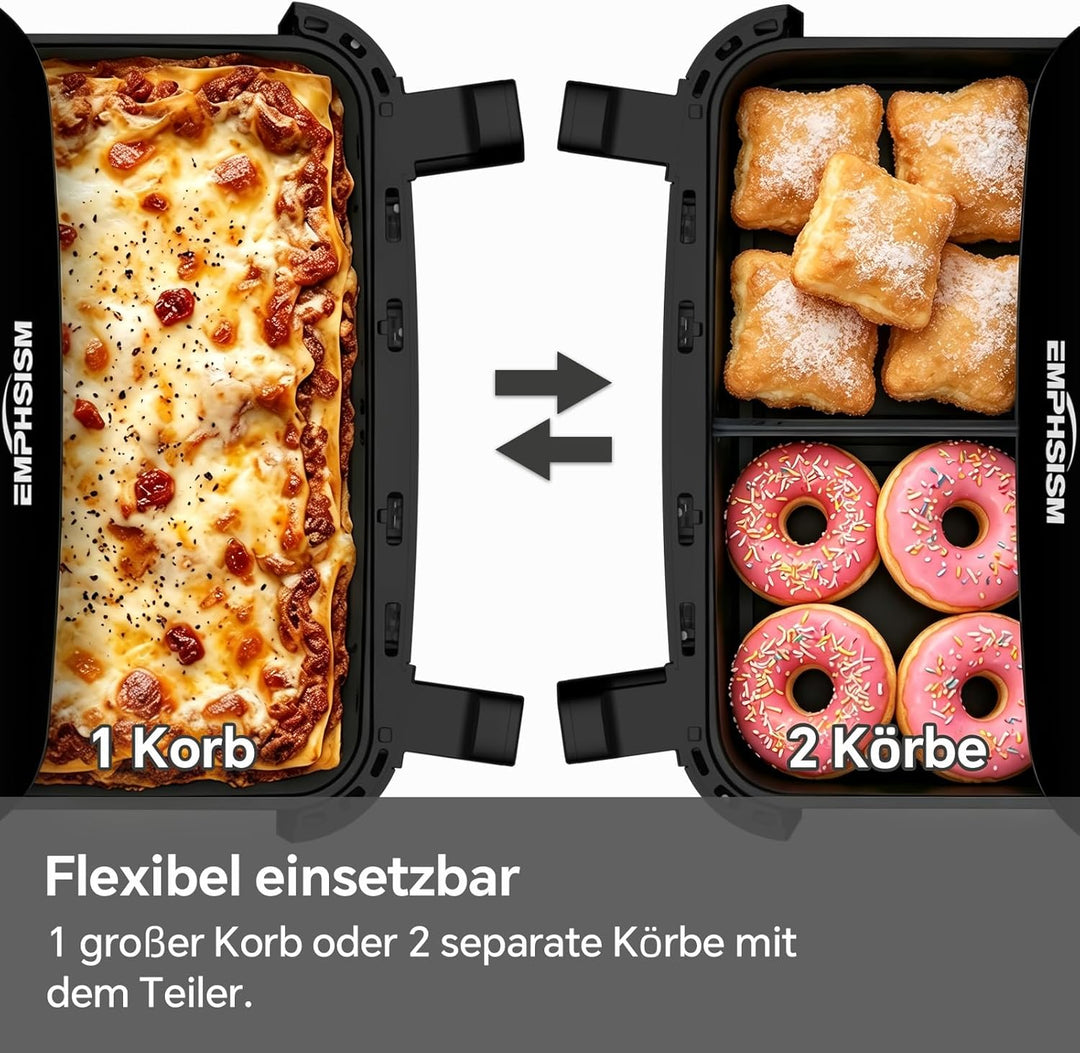 Heissluftfritteuse 12L 2 Kammern – 2600W Airfryer, XXL Heissluftfritteuse mit Ober und Unterhitze, 1
