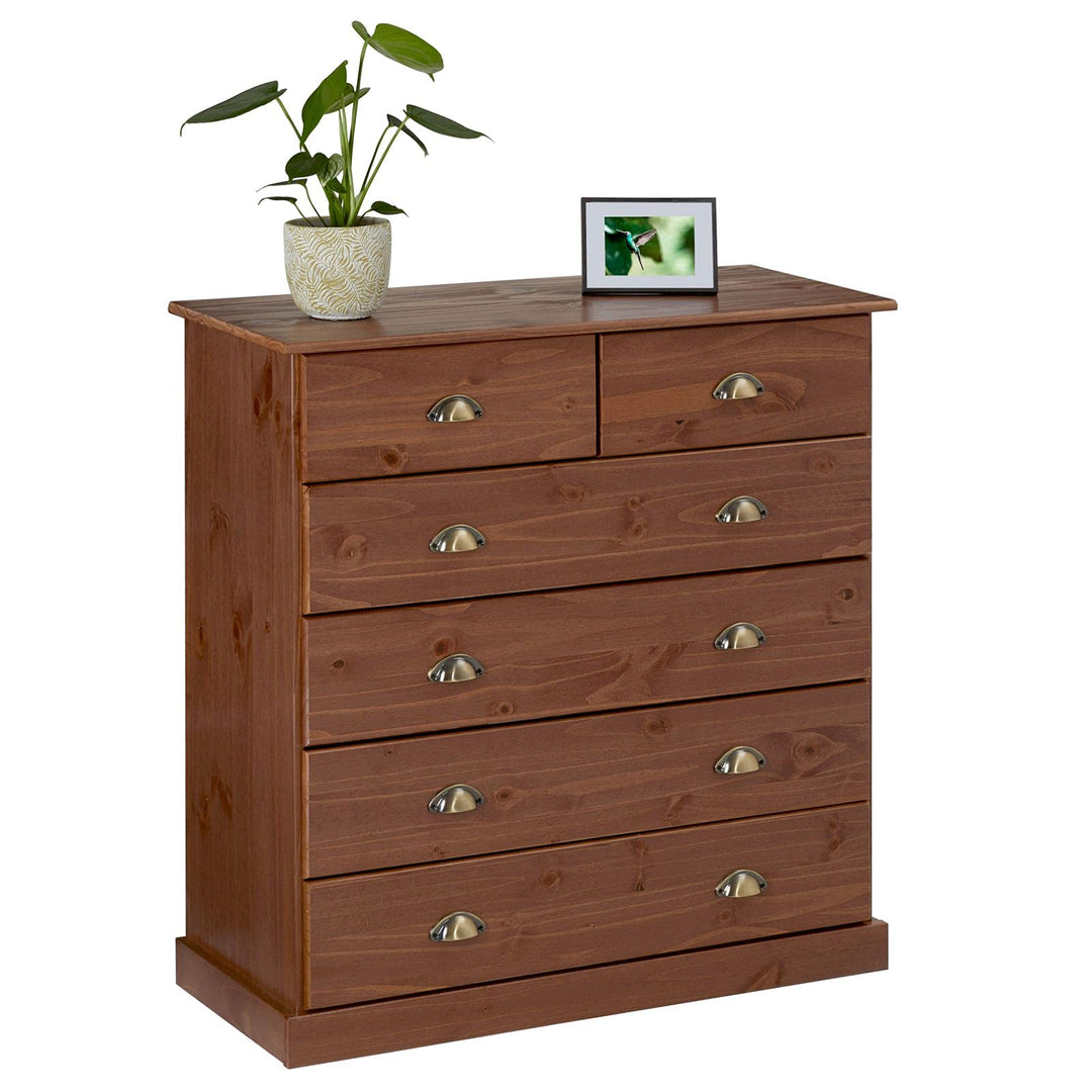 IDIMEX Schubladenschrank Paris aus Kiefer massiv in kastanienfarben, schöne Kommode mit Muschelgriff