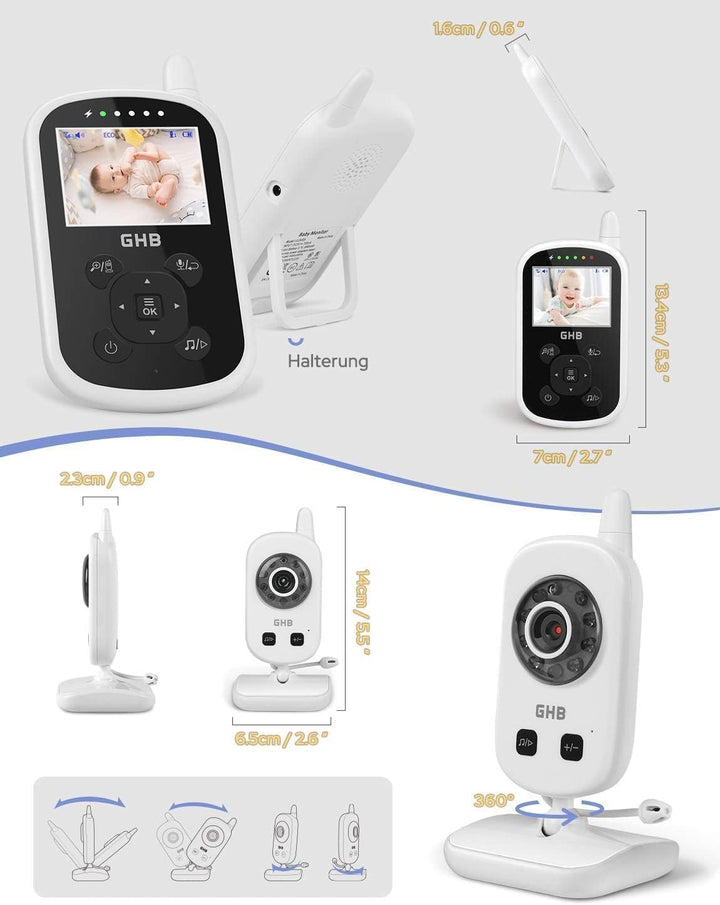 GHB Babyphone mit Kamera Video Baby Monitor 2,4 GHz Gegensprechfunktion ECO Modus Lange Akkulaufzeit