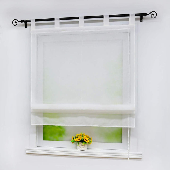Joyswahl Weisses Raffrollo in Leinen-Optik Leinenstruktur halbtransparentes Raffrollo mit Schlaufen