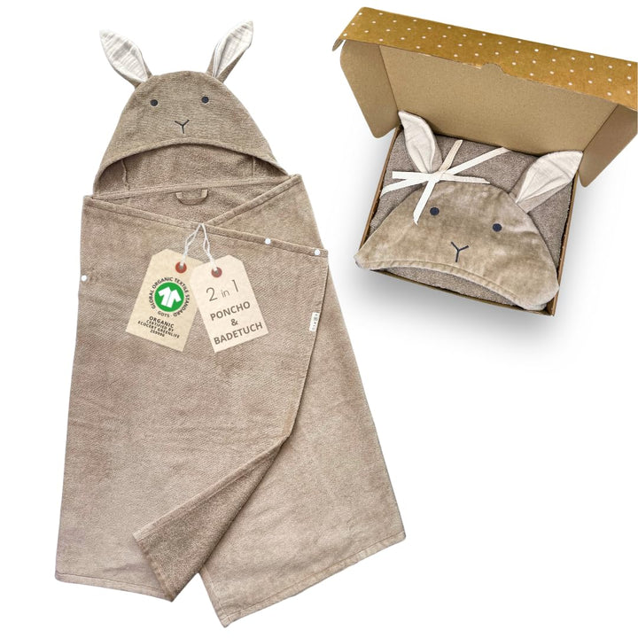 DIKOS® 2-in-1 Kapuzenhandtuch & Badeponcho Baby, Kleinkinder & Kinder Beige Braun 70x140 | Ab Geburt