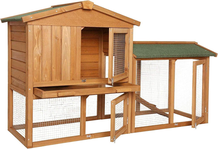 lionto Kaninchenstall aus Holz Kleintierhaus Nagerhaus Kleintierstall 147x52x85 cm