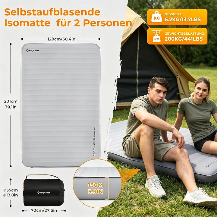 KingCamp Isomatte Camping Selbstaufblasbare Luftmatratze 3D-Konstruktion wasserdicht, leicht und rei