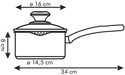 Tescoma Stielkasserolle, Edelstahl, Silber/schwarz, 16 cm 32.8 x 18.8 x 13 cm, 32.8 x 18.8 x 13 cm