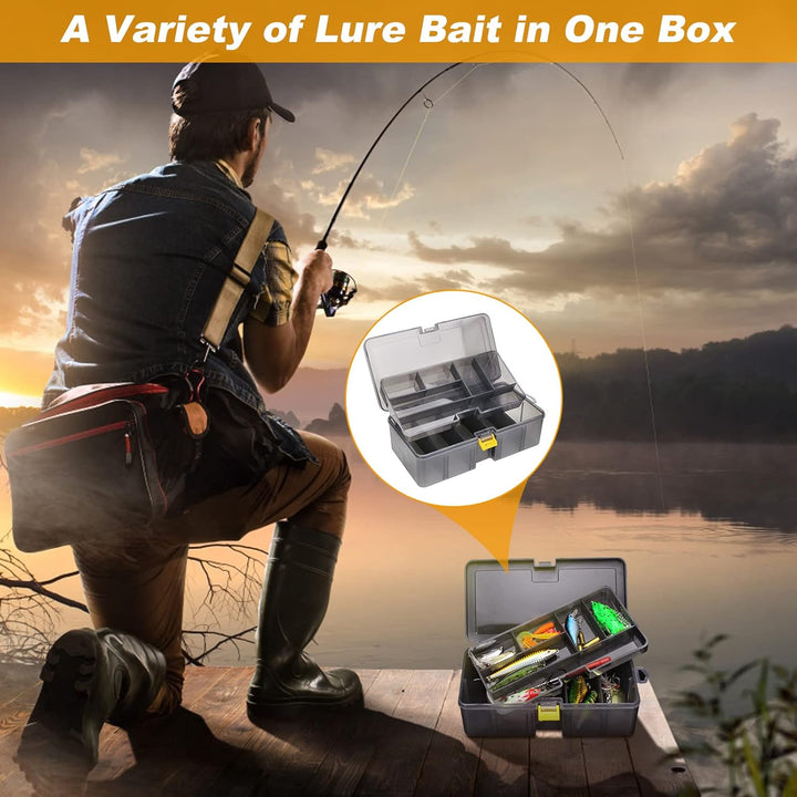 Pilipane Tackle Box Organizer Angelzubehör-Tablett,doppellagige Angelköder-Aufbewahrungsbox mit bewe
