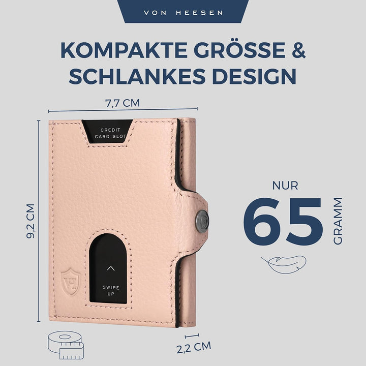 VON HEESEN Slim Wallet mit Münzfach &amp; RFID Schutz - Leder Geldbörse Herren klein - Mini Geldbeutel D