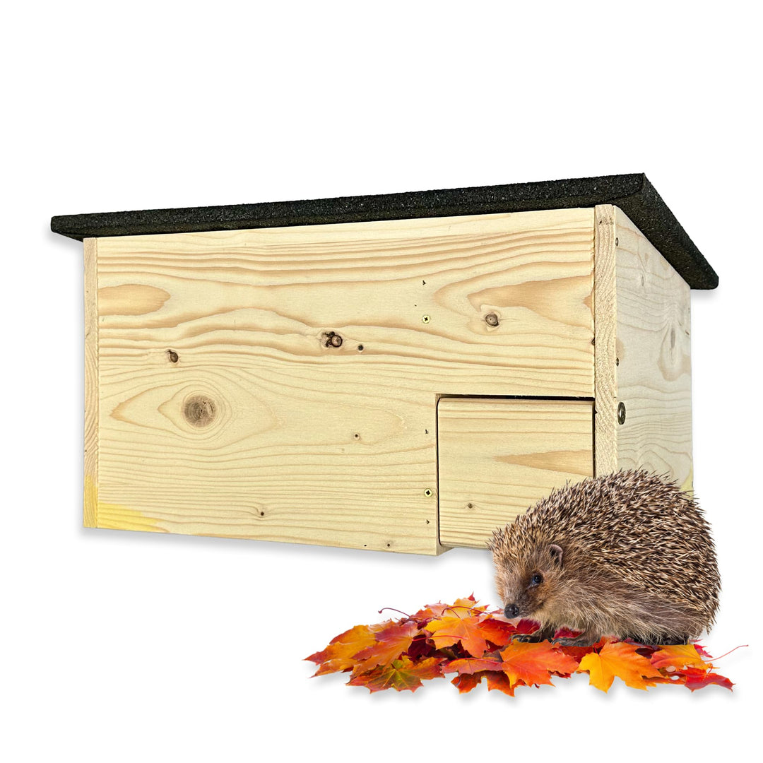 GARTENETAGE Igelhaus mit Rattenklappe aus Holz – wetterfestes Igelhotel für den Garten, sicherer Übe