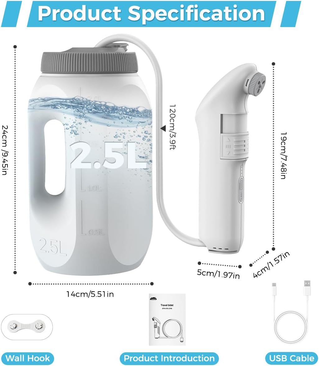 Tragbares Bidet-Sprühgerät Set mit 2,5L Wassertank Reise Bidet Mobiles Handbrause mit Wasserspeicher