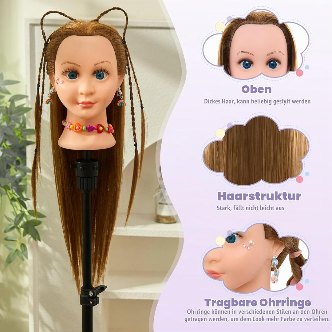 Neverland Beauty 22" Frisierkopf 60% Echthaar Übungskopf - Puppenkopf zum Frisieren Trainingskopf fü