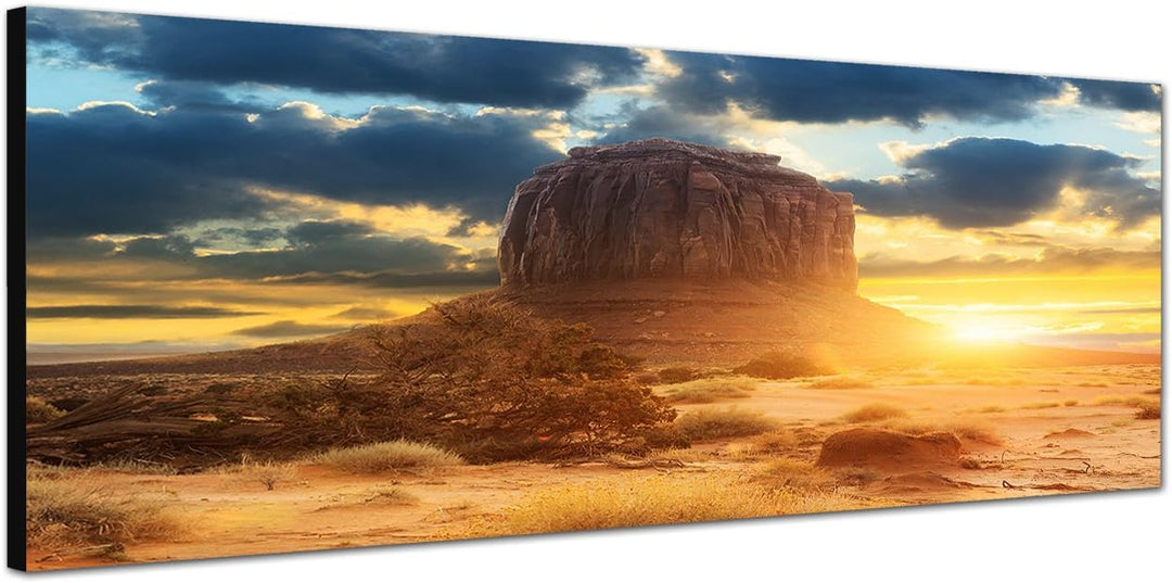 Paul Sinus Art Panoramabild auf Leinwand und Keilrahmen 120x40cm USA Monument Valley Fels Sonnenunte