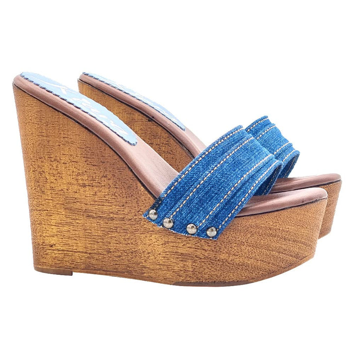 Kiara Shoes 13 cm hohe Damen Clogs mit Denim Band - KZ3101 Denim (38 EU, Denim) 38 EU Denim, 38 EU D
