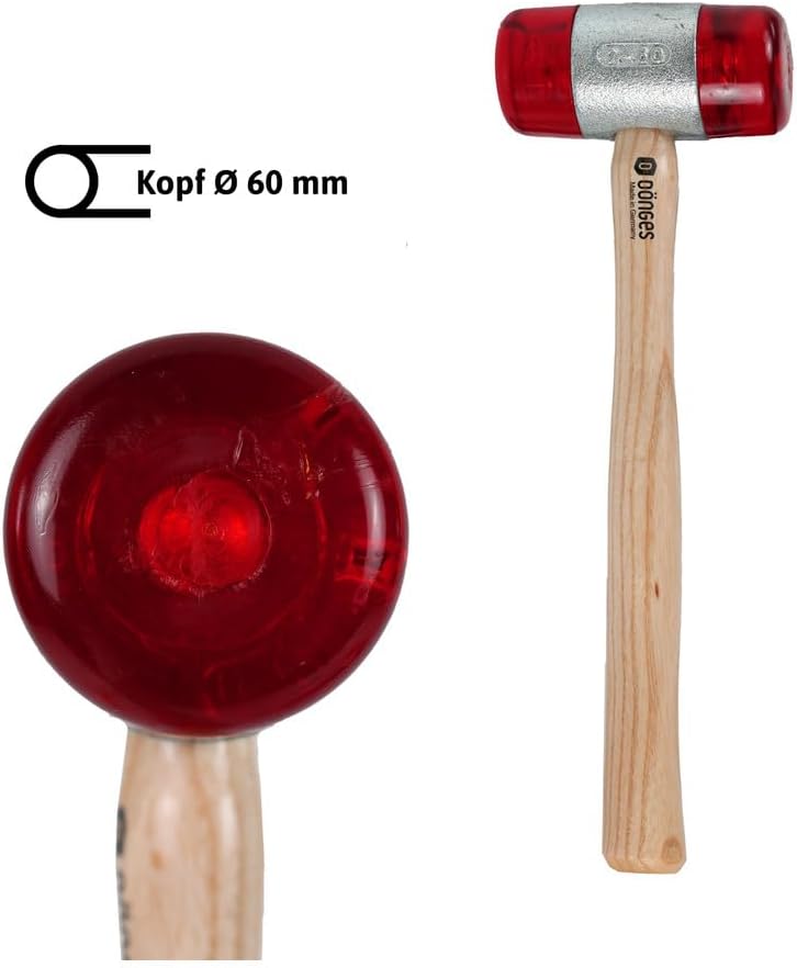 Dönges Rückschlagfreier Schonhammer mit lackiertem Eschenstiel | Ø 60 mm | 1380 g | Austauschbare Kö