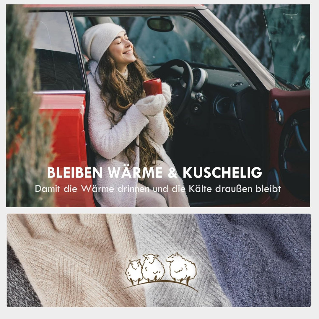 Handschuhe Damen Winter Warm Thermohandschuhe Fleecefutter Merino Wolle Touchscreen Doppelschicht El