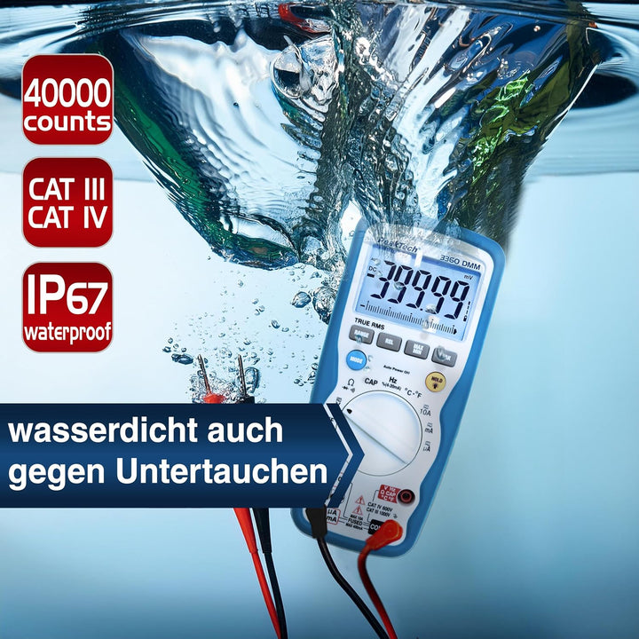 PeakTech P 3360 3360 – True RMS Digital Multimeter, Wasserdicht (IP67), 40000 Counts, Profi-Handmult